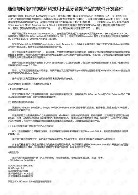 瑞薩科技藍(lán)牙音頻產(chǎn)品SDK資源在CSDN文庫中的探索及其與網(wǎng)絡(luò)信息安全軟件開發(fā)的關(guān)聯(lián)